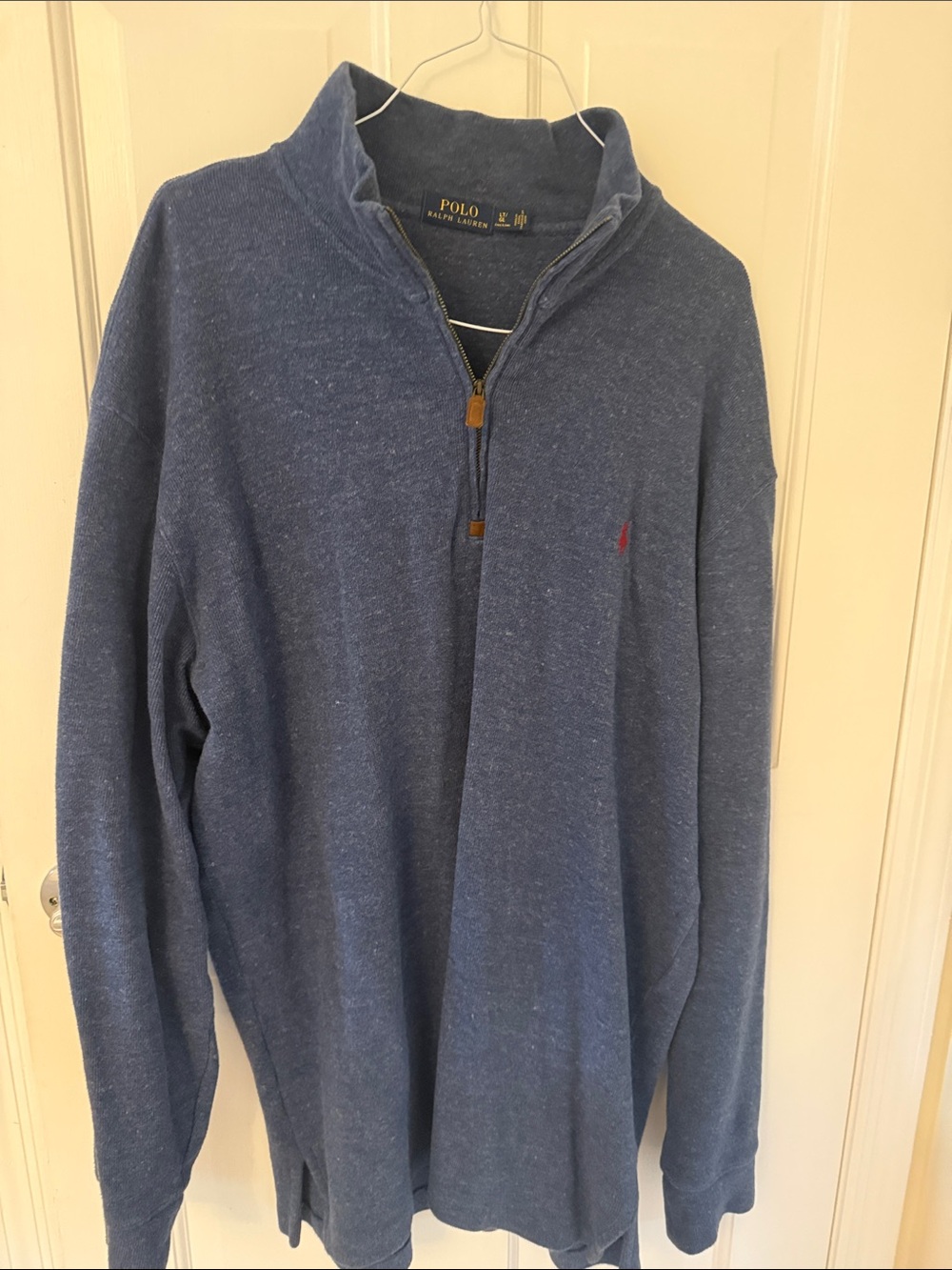 Polo by Ralph Lauren Denim Blue Half-Zip Sweater with Red Pony